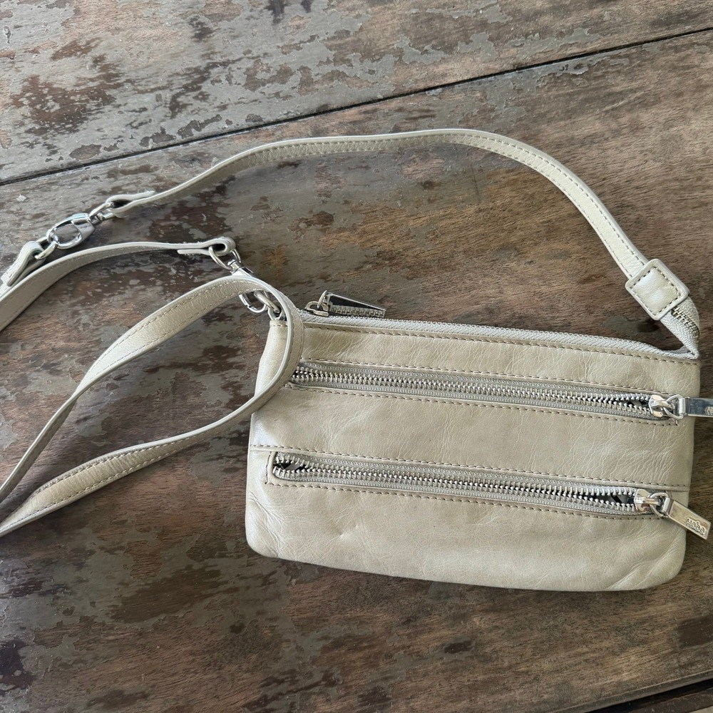 Hobo The Original Taupe Leather Multi Zip Small Crossbody Bag Clutch Silver HW